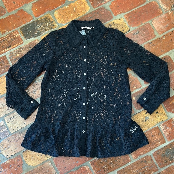 Soft Surroundings Black lace ruffle hem button up tunic szS - Picture 8 of 11